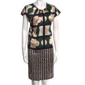 Piazza Sempione Silk Geometric Print Dress w/ Jewel Detail Size IT 44 / US 8–10
